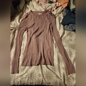 Ribbed Long Sleeve Top in Dusty Rose